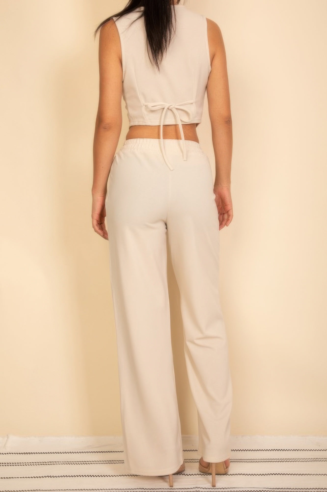 Tailored Button Vest With Adjustable Back Tie & Wide Leg Pants Set - Goddess Vibes