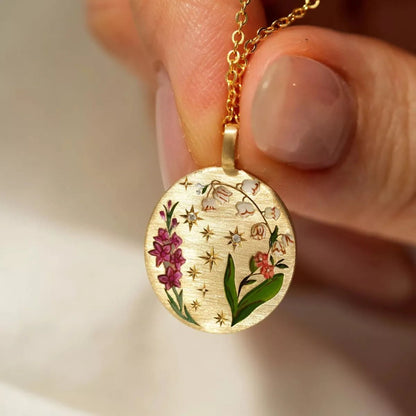 Titanium Steel Painted Oil Dripping Floral Oval Tarot Necklace - Goddess Vibes