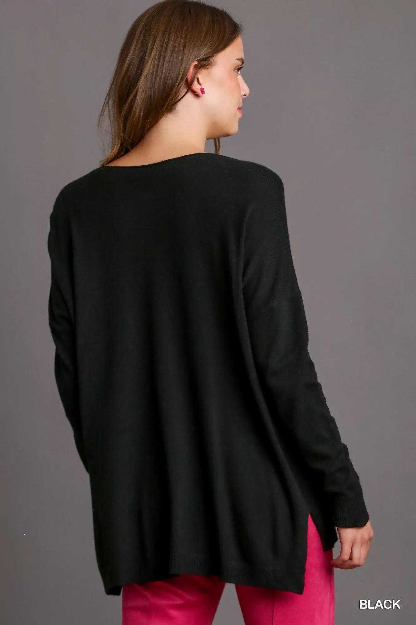 Umgee V - Neck High Low Hem Knit Top with Side Slit - Goddess Vibes