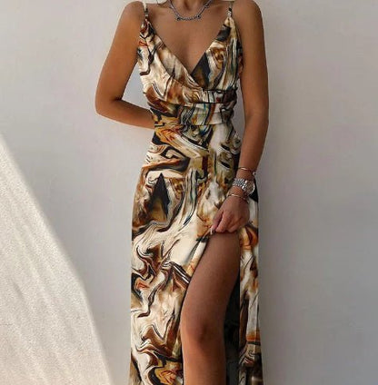 V - neck Slit Sling Dress Summer Fashion Sexy Slim Suspender Dresses For Women Clothing - Goddess Vibes