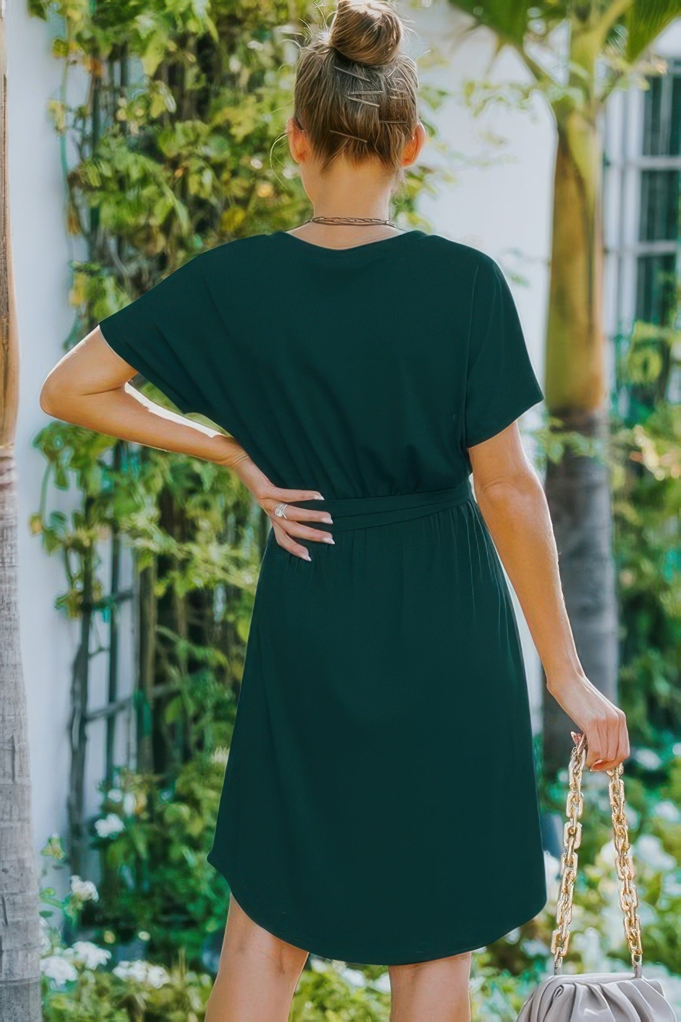 V Neck Waist Tie Solid A Line Dress - Goddess Vibes