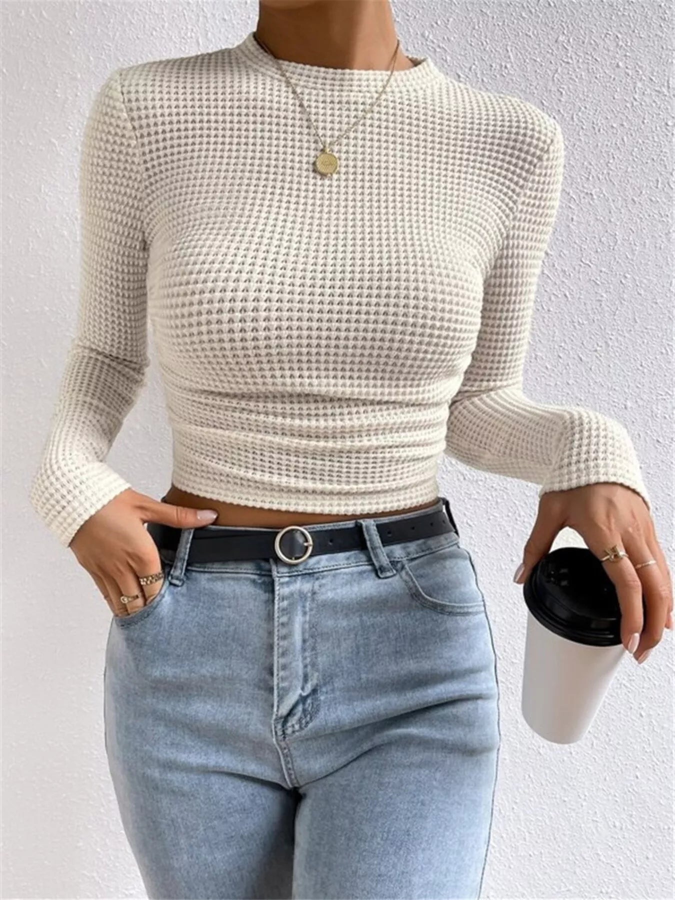 Waffle Knit Long Sleeve T-Shirt - Goddess Vibes