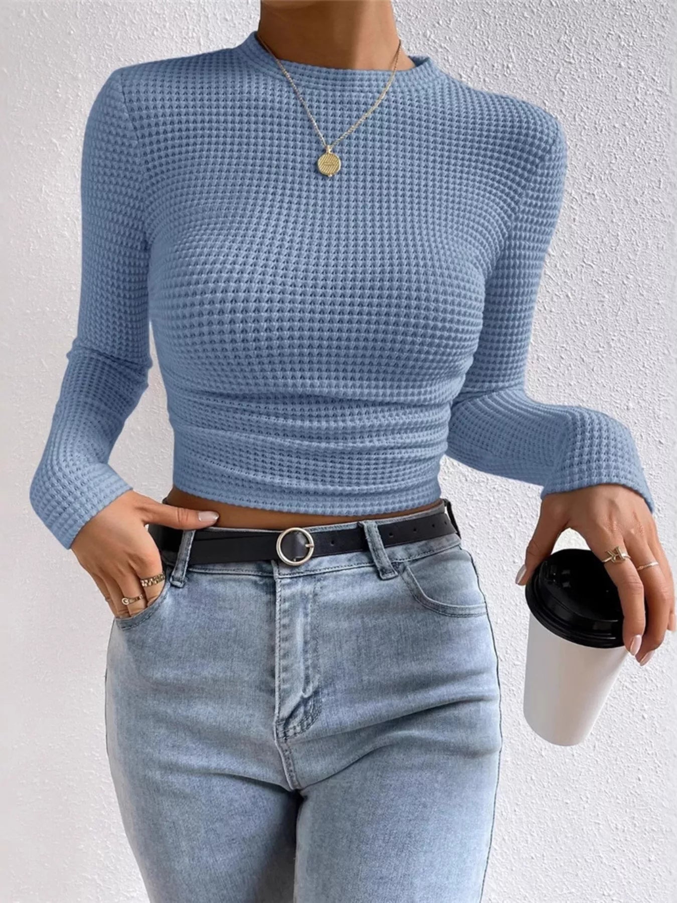 Waffle Knit Long Sleeve T-Shirt - Goddess Vibes