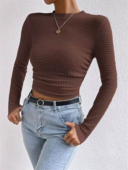 Waffle Knit Long Sleeve T-Shirt - Goddess Vibes