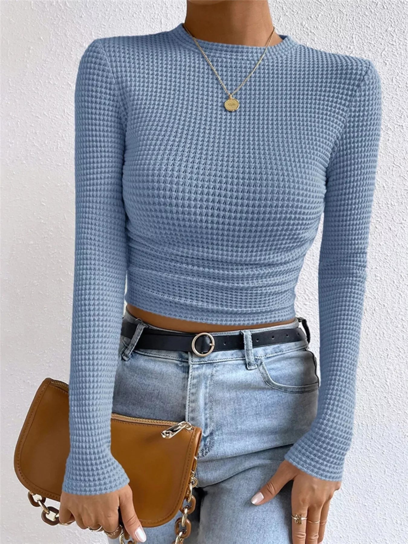 Waffle Knit Long Sleeve T-Shirt - Goddess Vibes