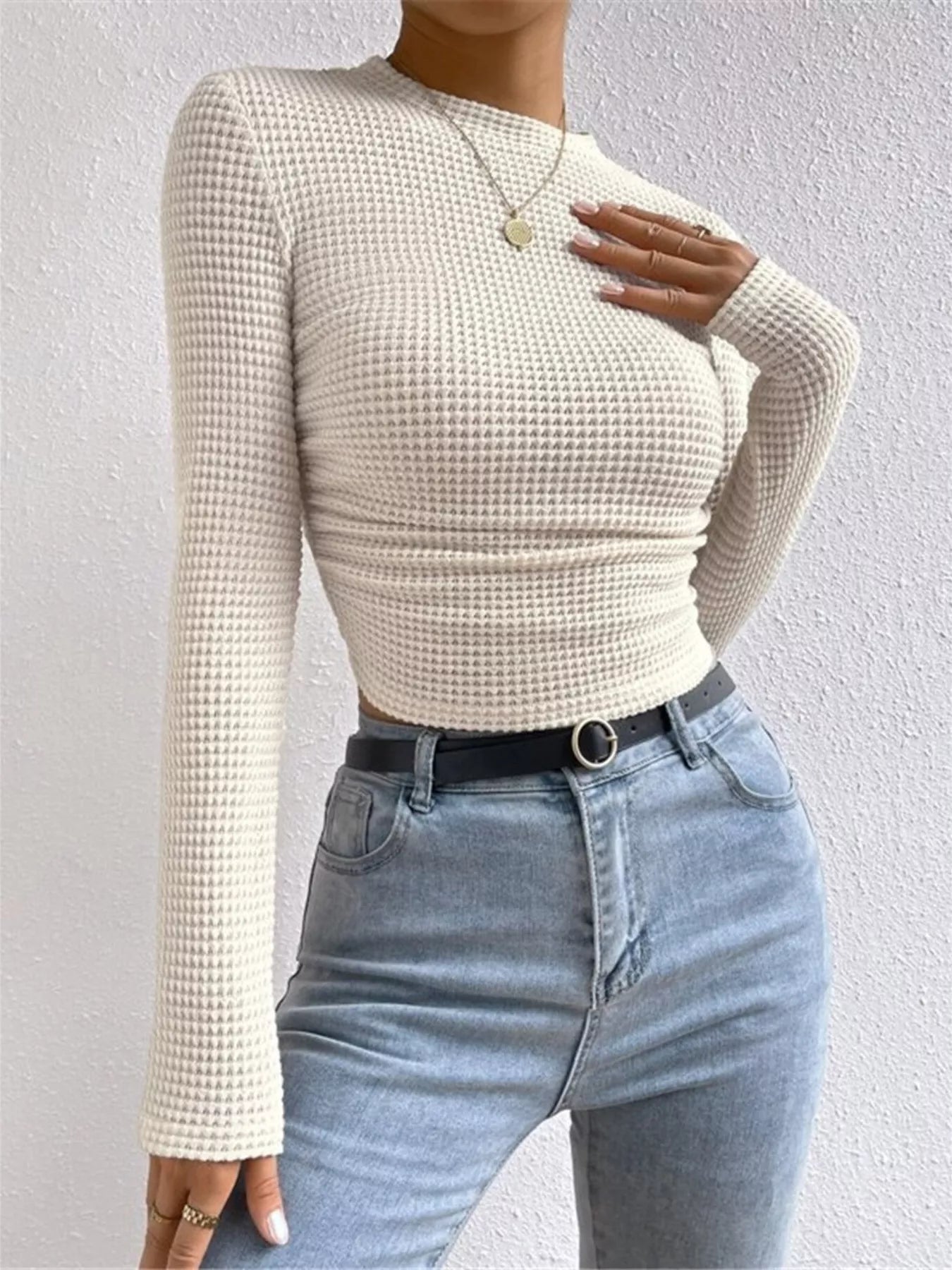 Waffle Knit Long Sleeve T-Shirt - Goddess Vibes