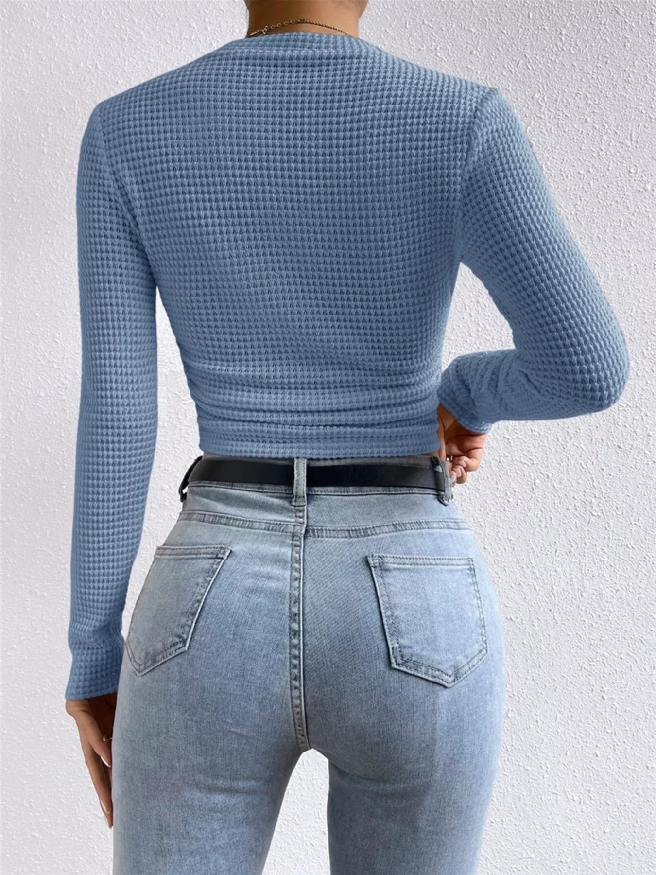 Waffle Knit Long Sleeve T-Shirt - Goddess Vibes