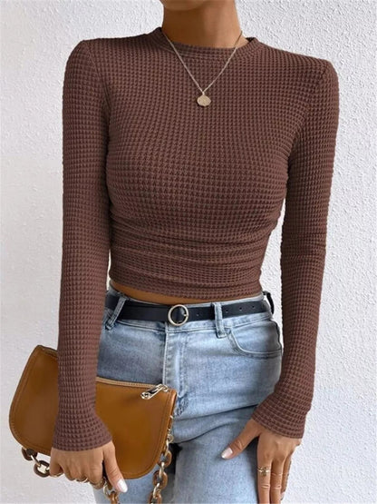 Waffle Knit Long Sleeve T-Shirt - Goddess Vibes