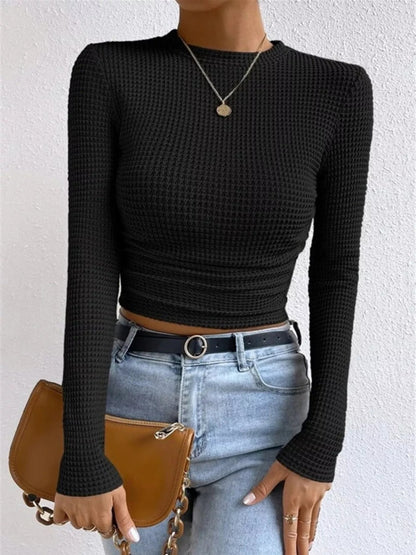 Waffle Knit Long Sleeve T-Shirt - Goddess Vibes