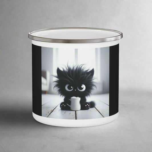 Whimsical Cat Enamel Camping Mug, Cute Coffee Cup, Outdoor Mug, Pet Lover Gift, Nature Adventure Accessory - Goddess Vibes