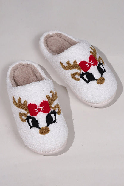 White Christmas Cartoon Pattern Plush Slippers - Goddess Vibes