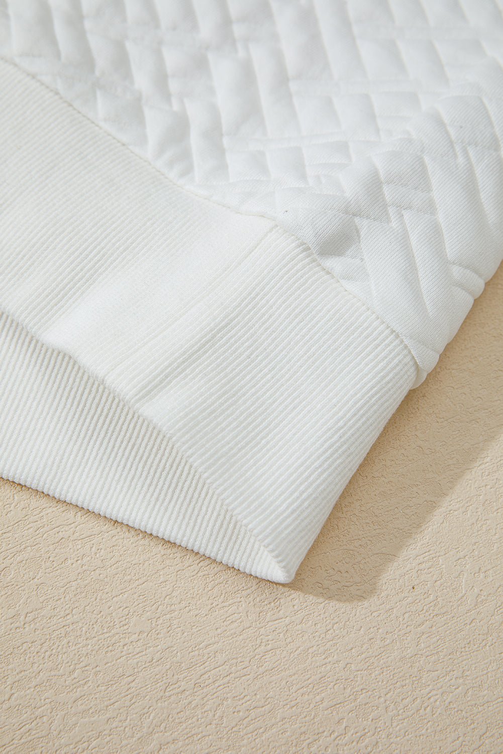 White Textured Pocketed Collared V Neck Pullover Sweatshirt - Goddess Vibes