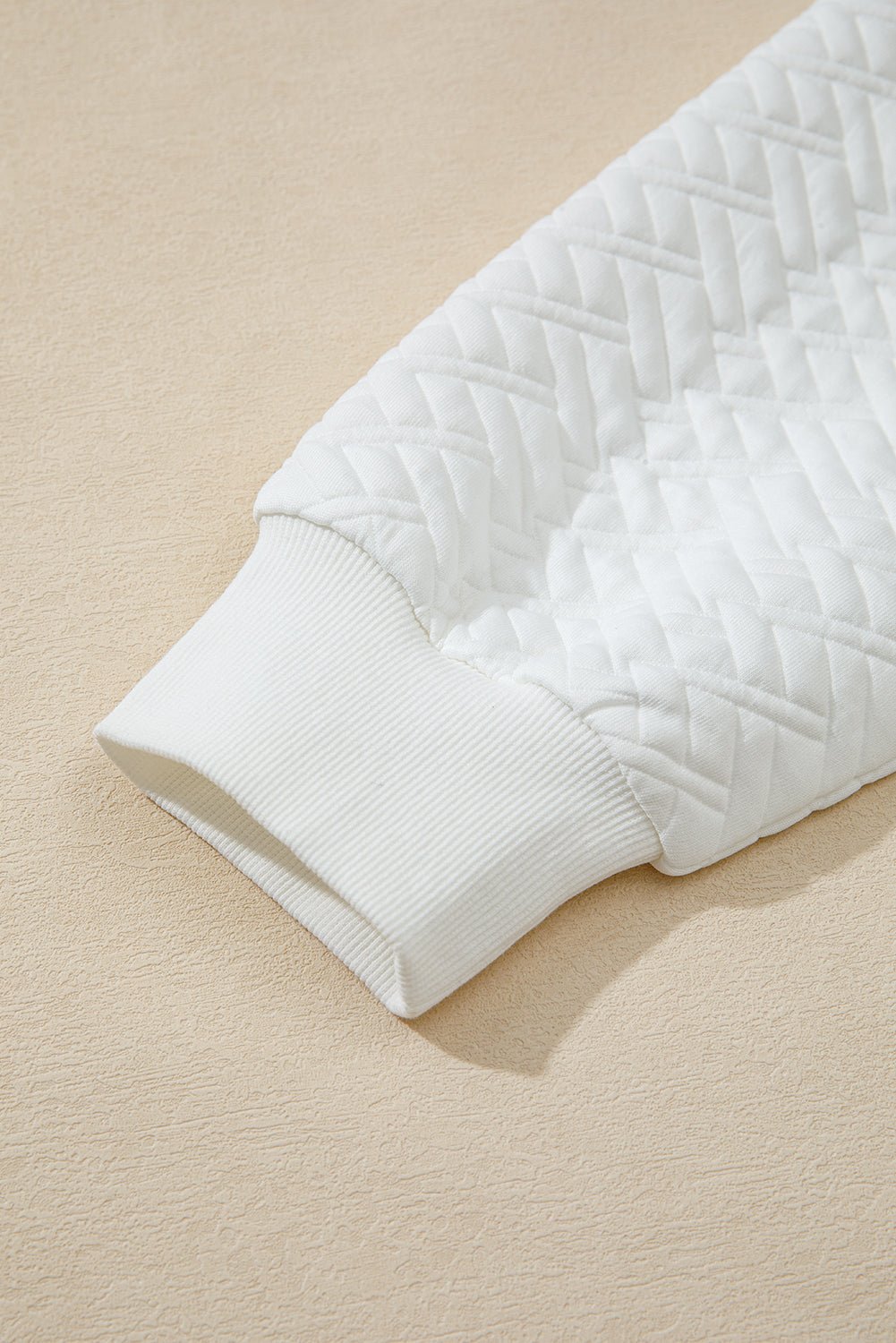 White Textured Pocketed Collared V Neck Pullover Sweatshirt - Goddess Vibes