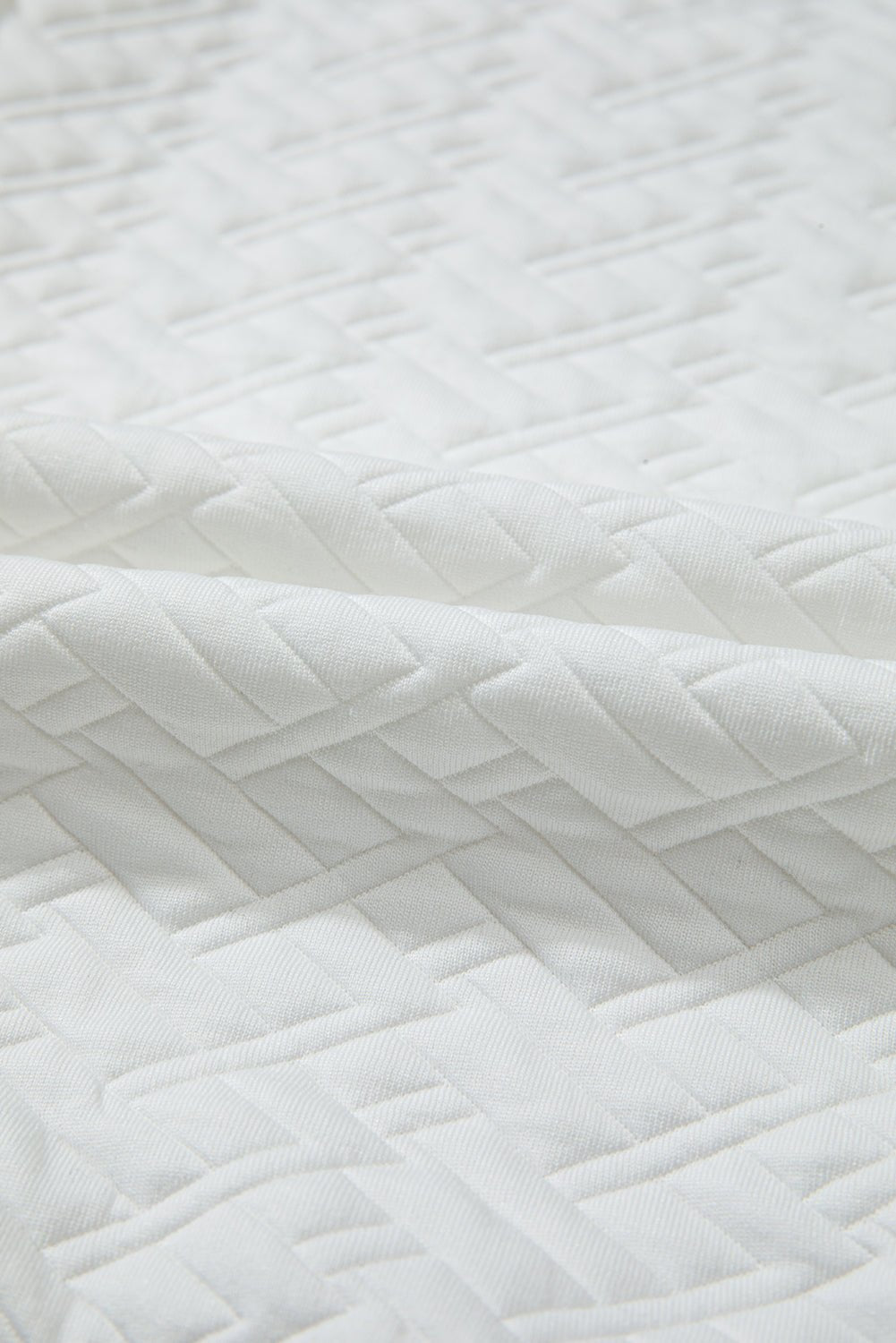 White Textured Pocketed Collared V Neck Pullover Sweatshirt - Goddess Vibes