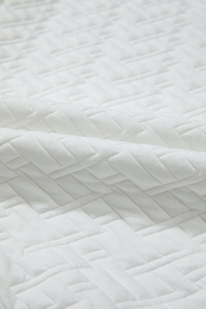 White Textured Pocketed Collared V Neck Pullover Sweatshirt - Goddess Vibes