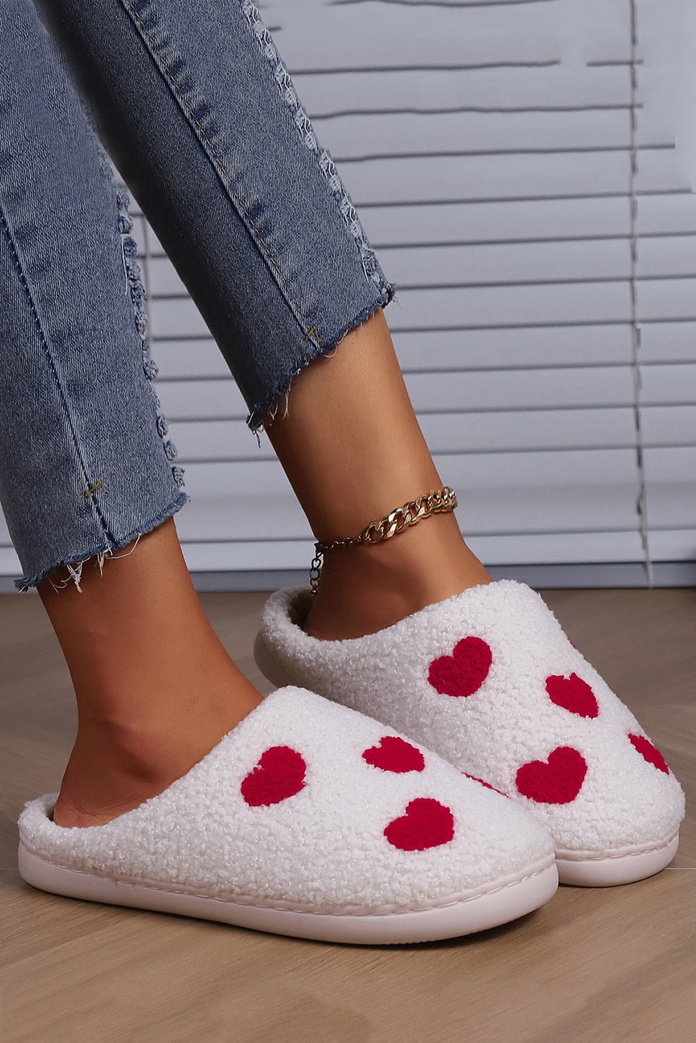 White Valentines Day Hearts Print Plush House Slippers - Goddess Vibes