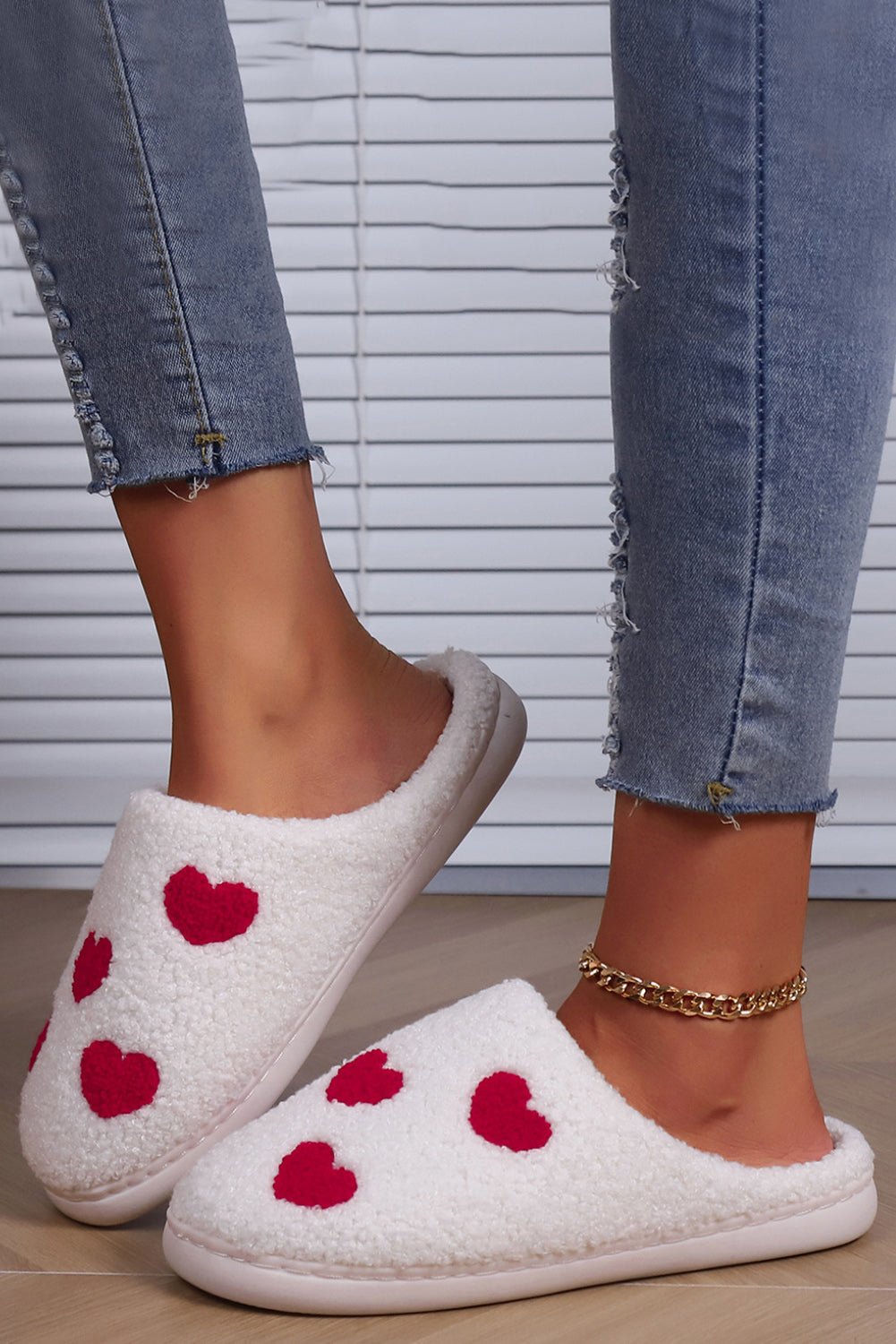 White Valentines Day Hearts Print Plush House Slippers - Goddess Vibes