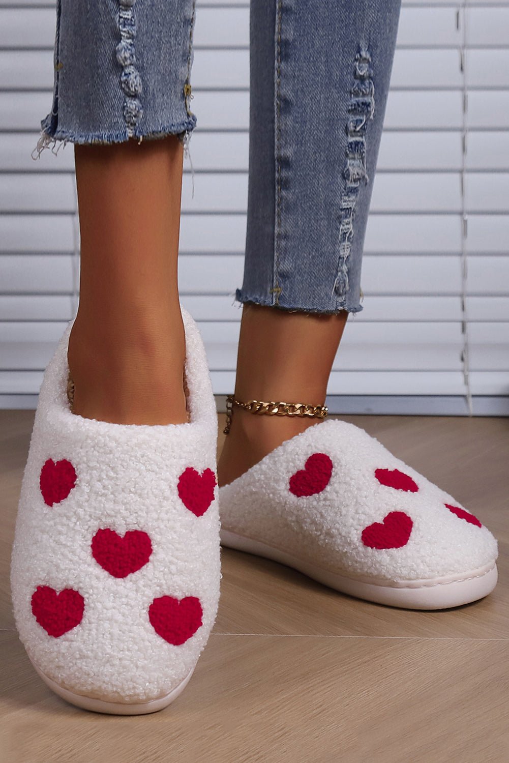 White Valentines Day Hearts Print Plush House Slippers - Goddess Vibes