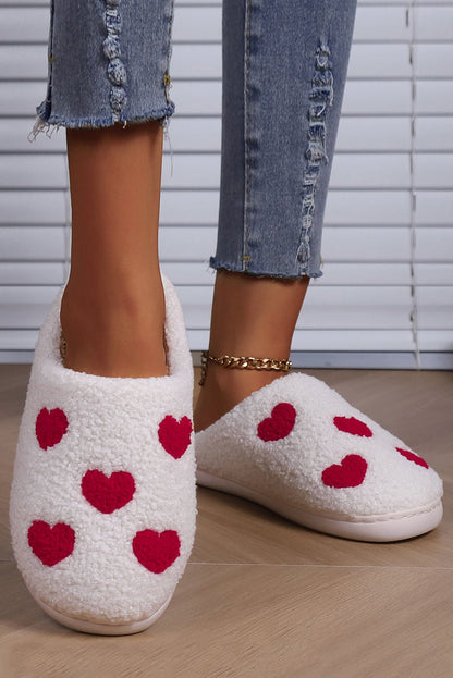 White Valentines Day Hearts Print Plush House Slippers - Goddess Vibes