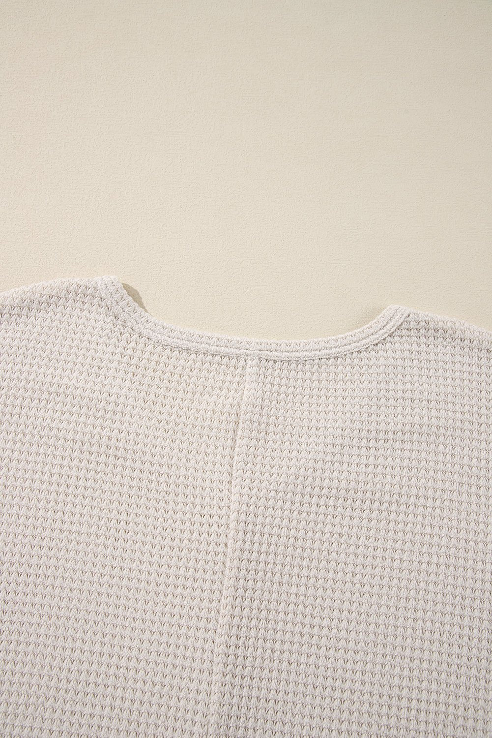 White Waffle Knit Side Slits Loose Fit V Neck Top - Goddess Vibes