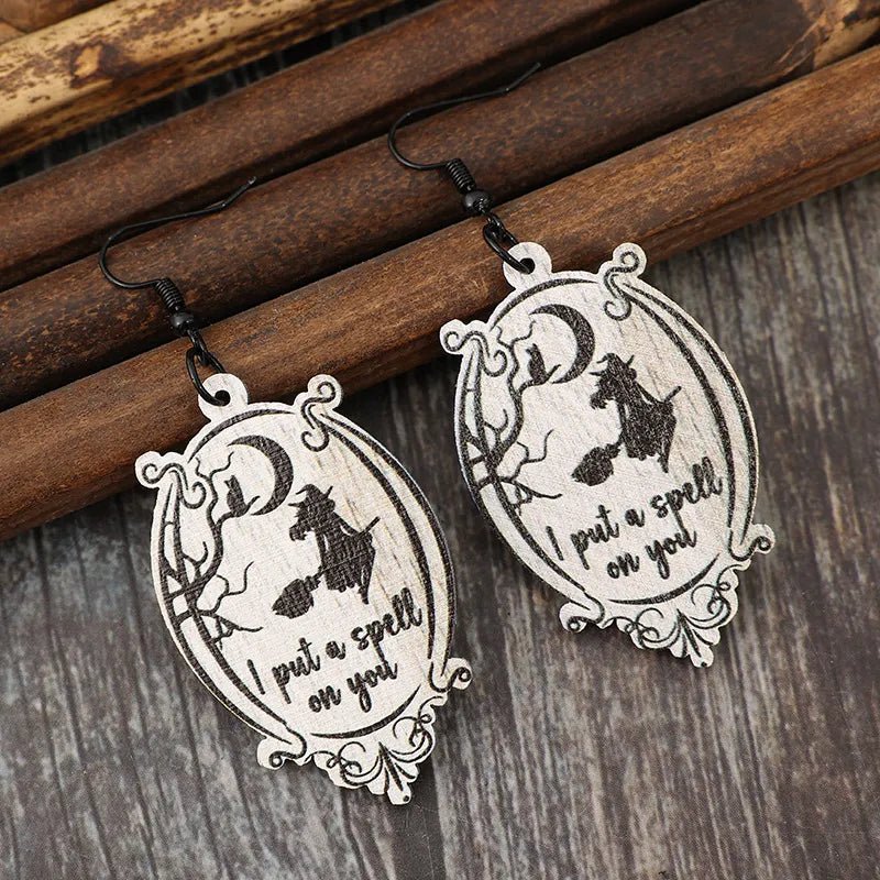 Witch Wooden Dangle Earrings - Goddess Vibes
