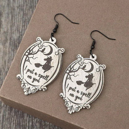 Witch Wooden Dangle Earrings - Goddess Vibes