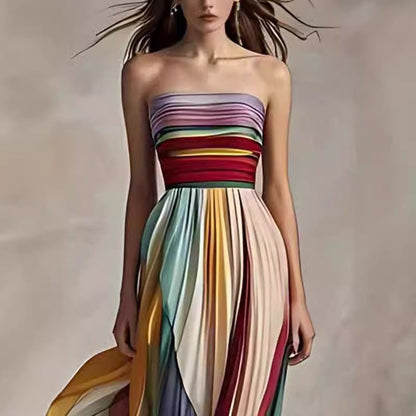 Women's Sexy Tube Top Backless Printed Color Swing Maxi Dress - Goddess Vibes