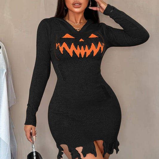 Women's Solid Color Hooded Halloween Fashion Tight Dress - Goddess Vibes