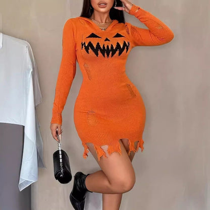 Women's Solid Color Hooded Halloween Fashion Tight Dress - Goddess Vibes