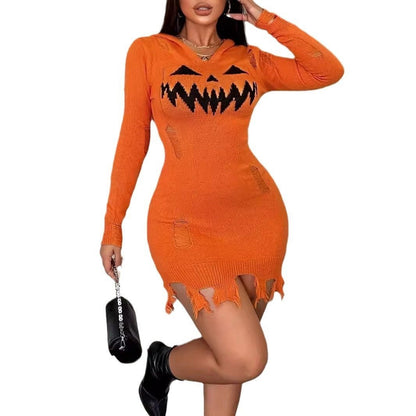 Women's Solid Color Hooded Halloween Fashion Tight Dress - Goddess Vibes