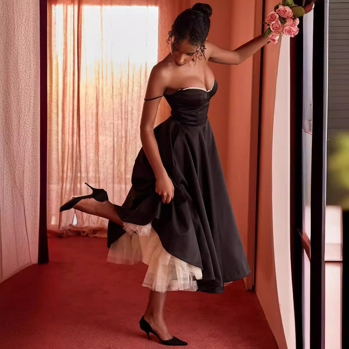 Women's V - neck Brace Sleeveless Dress Puffy Long Dress - Goddess Vibes