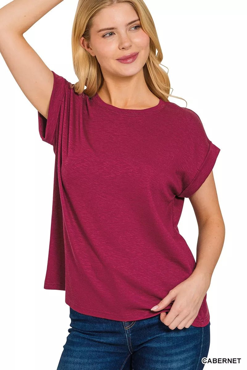 Zenana Cotton Modal Slub Rolled Sleeve T-Shirt - Goddess Vibes
