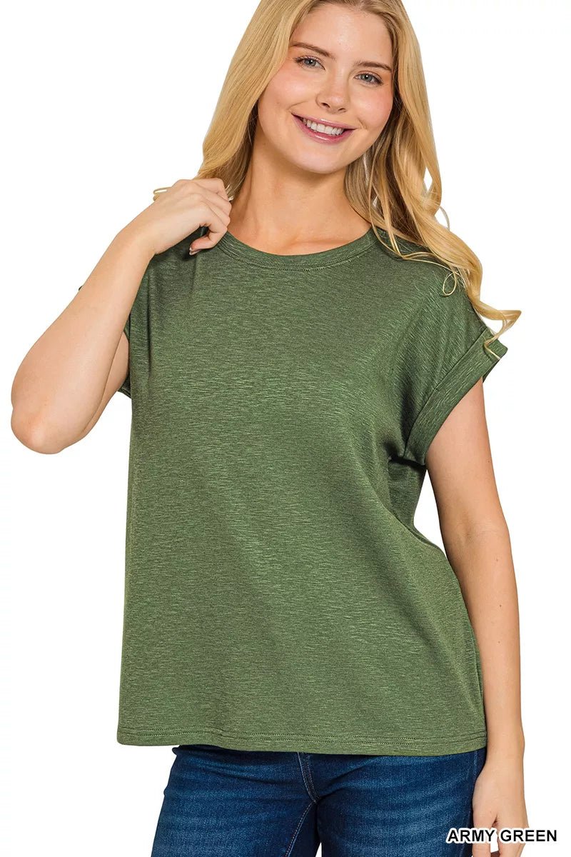 Zenana Cotton Modal Slub Rolled Sleeve T-Shirt - Goddess Vibes